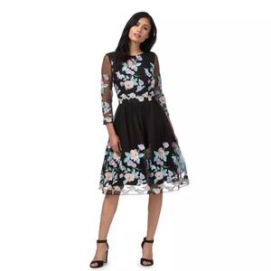 Chi Chi London Black with floral embroidery  dress size 8